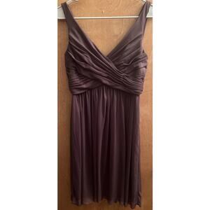 David's Bridal Brown Chiffon Pleated Bridesmaid Dress 6 Prom Cocktail Cocoa